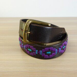 Polo by Carlos Diaz Belt 26 Brown Leather Skinny Classic Embroidered Handmade‎
